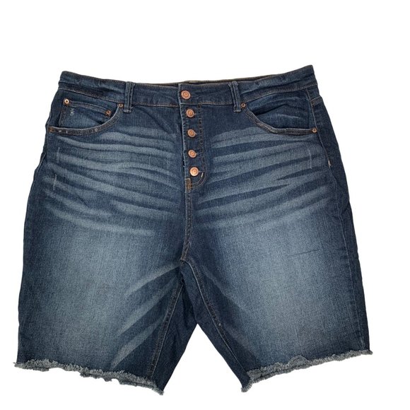 Time and Tru Rose Gold Button Fly Jean Shorts Plus Sz 20 High Rise Blue Stretch - Picture 11 of 12